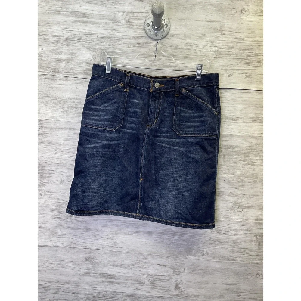 Express Jeans Skirt Juniors 9/10‎ Blue Denim Straight Pencil Short Slit 7834